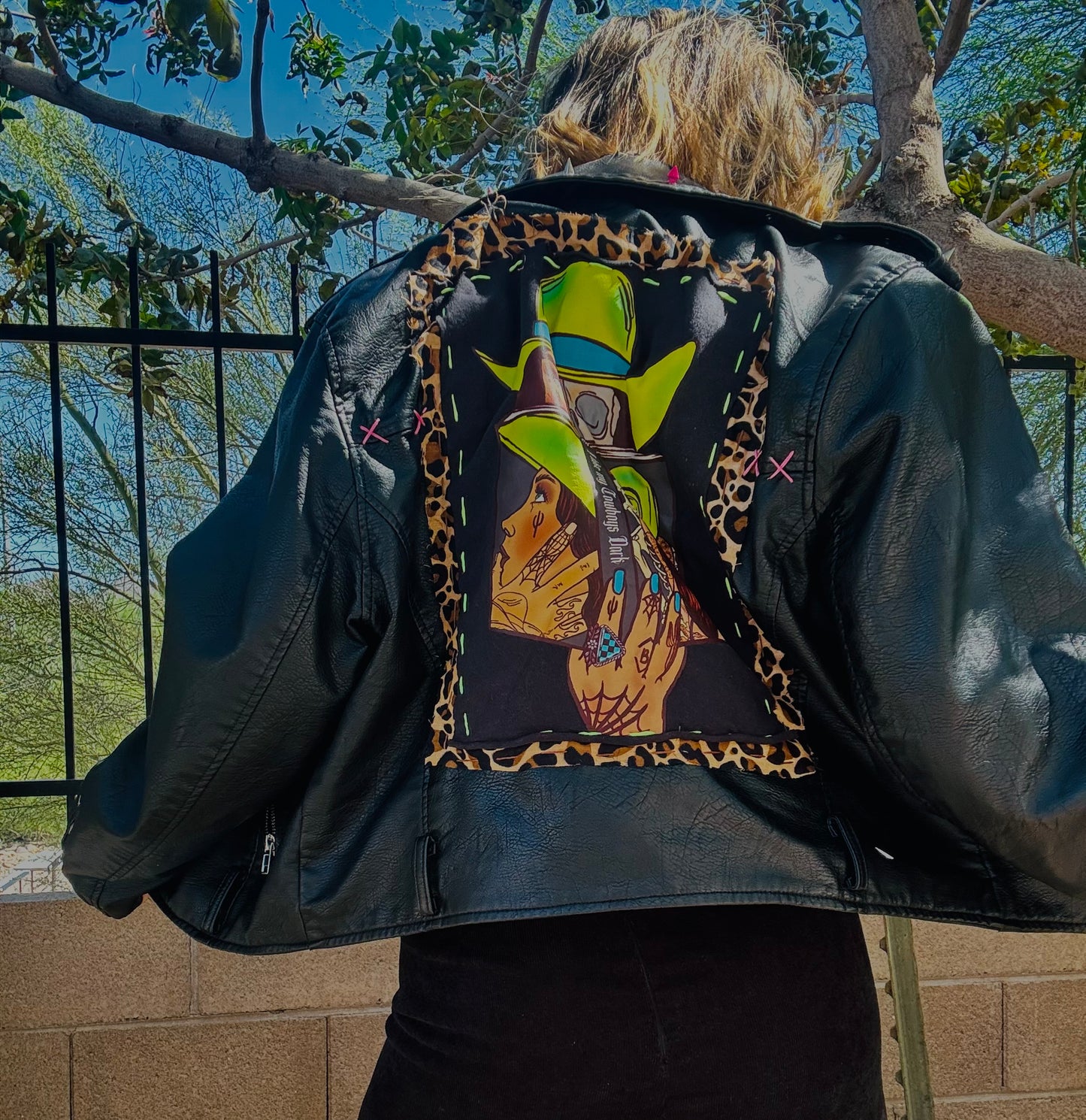 CD-neon book baddie  - Size MEDIUM loose crop leather jacket