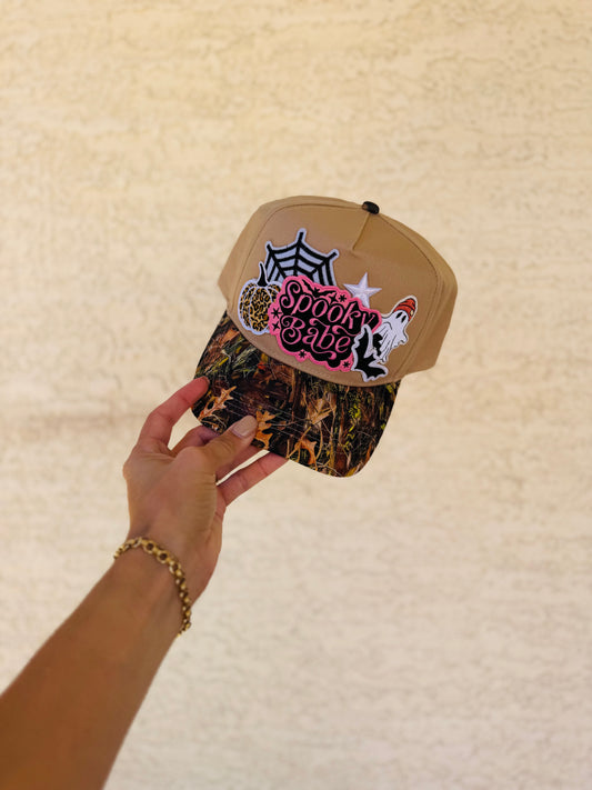BOO-SPOOKY BABE GHOSTIE 6-vintage CAMO canvas snapback