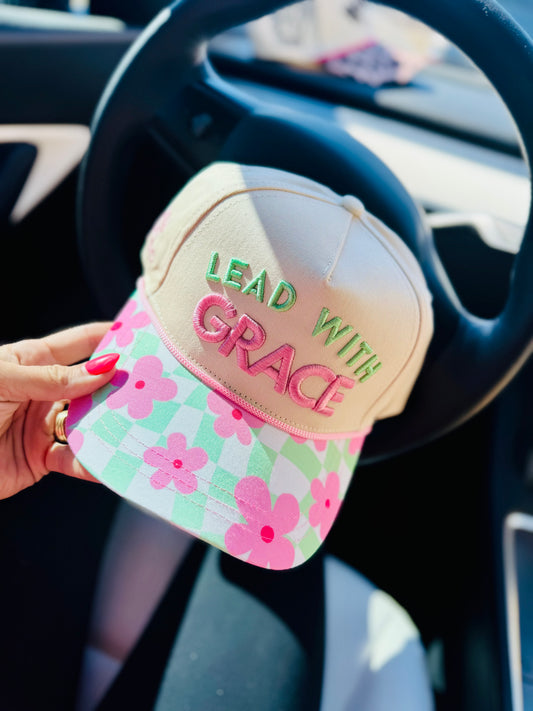 CT-LEAD WITH GRACE* premium embroidery + floral bill design +full canvas SNAPBACK TRUCKER