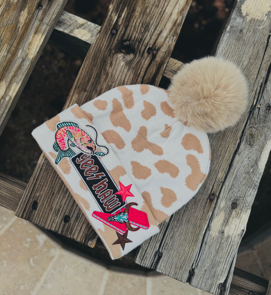 PB-LUX-YEEHAW - Cowprint creme Beanie