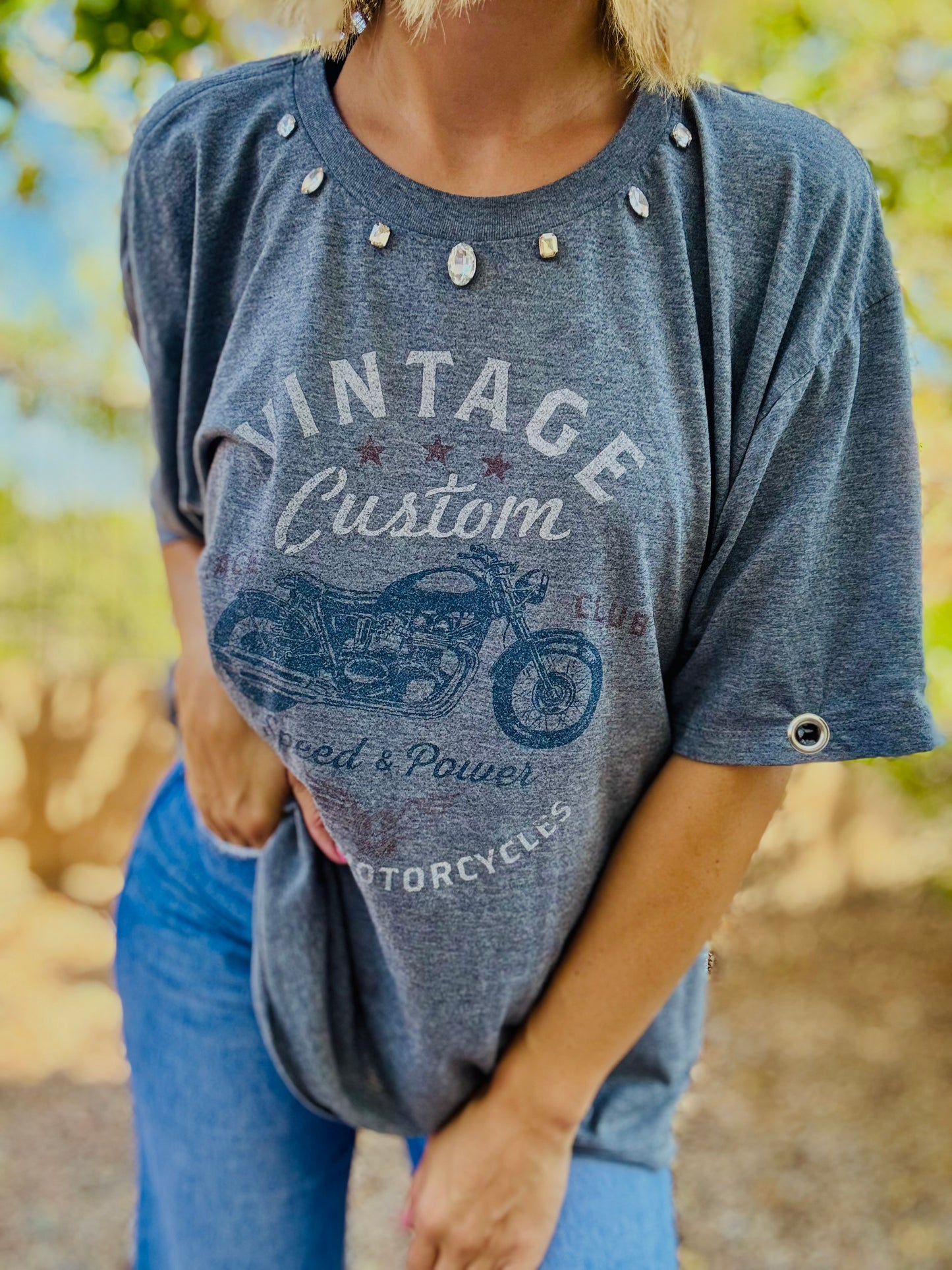 TEE-RHINESTONE custom bike vintage  - DAD TEE XL