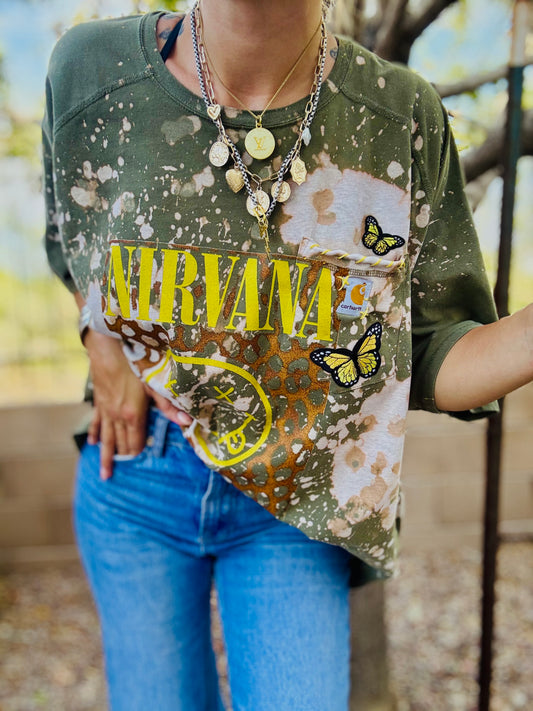 TEE- VINTAGE NIRV  +HUSBAND POCKET SHIRT -3XL