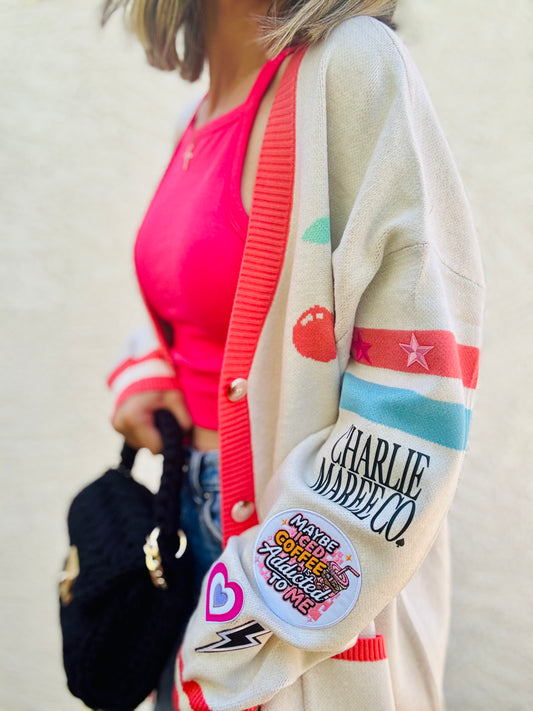 BBH-CHERRY BOMBER CARDIGAN + maybe iced coffee is addicted to me + CM CO. babes