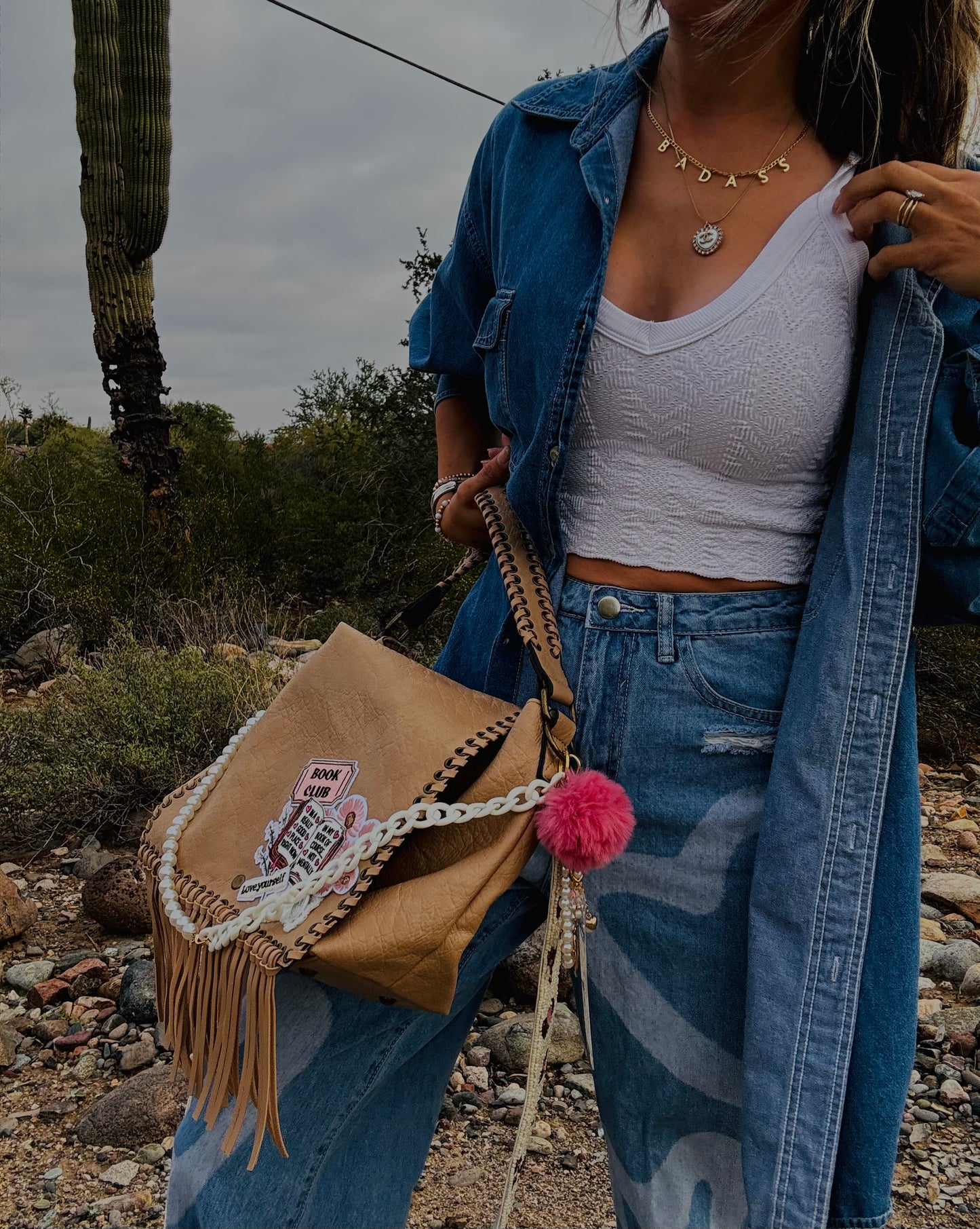 NY-book babe dreams- pink and pretty - beaded strap - crossbody strap included** The Jerome**