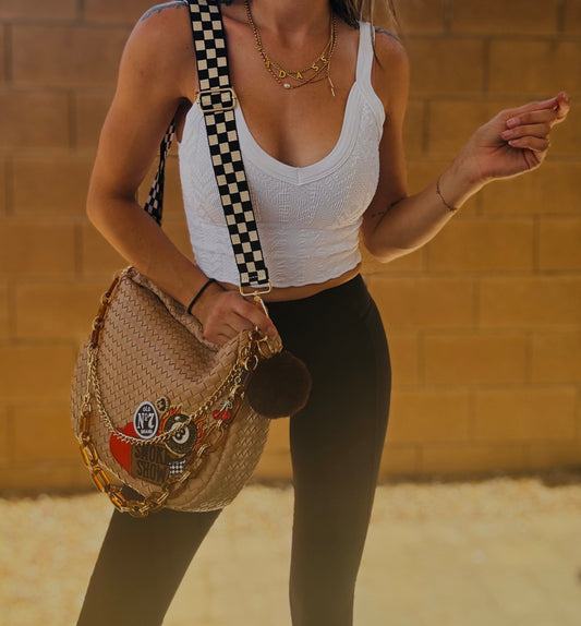 HC-  Upcycled CC button smoke show lucky babe*CHANDLER BAG**