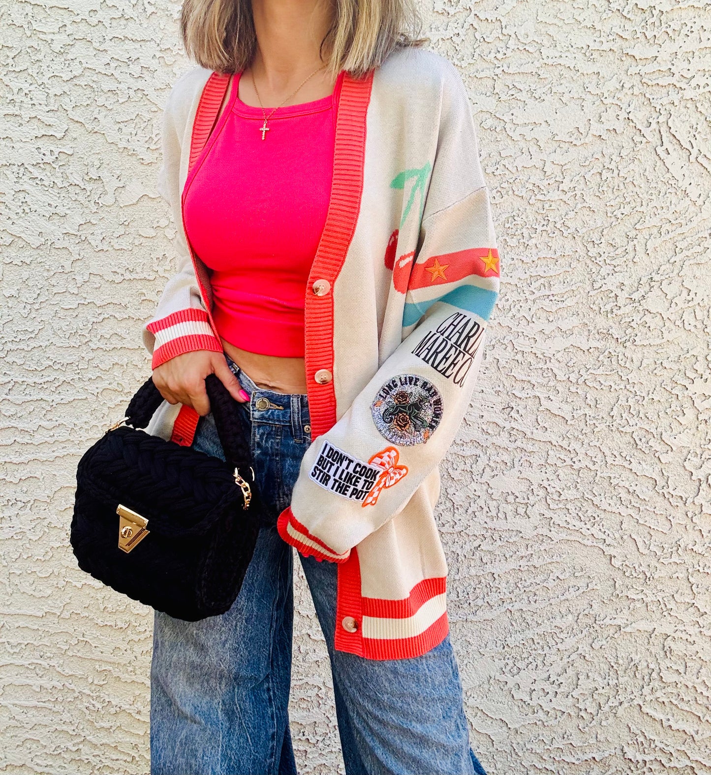 BBH-CHERRY BOMBER CARDIGAN + long live rad women I don’t cook, but I like to stir the pot +￼ CM CO. babes