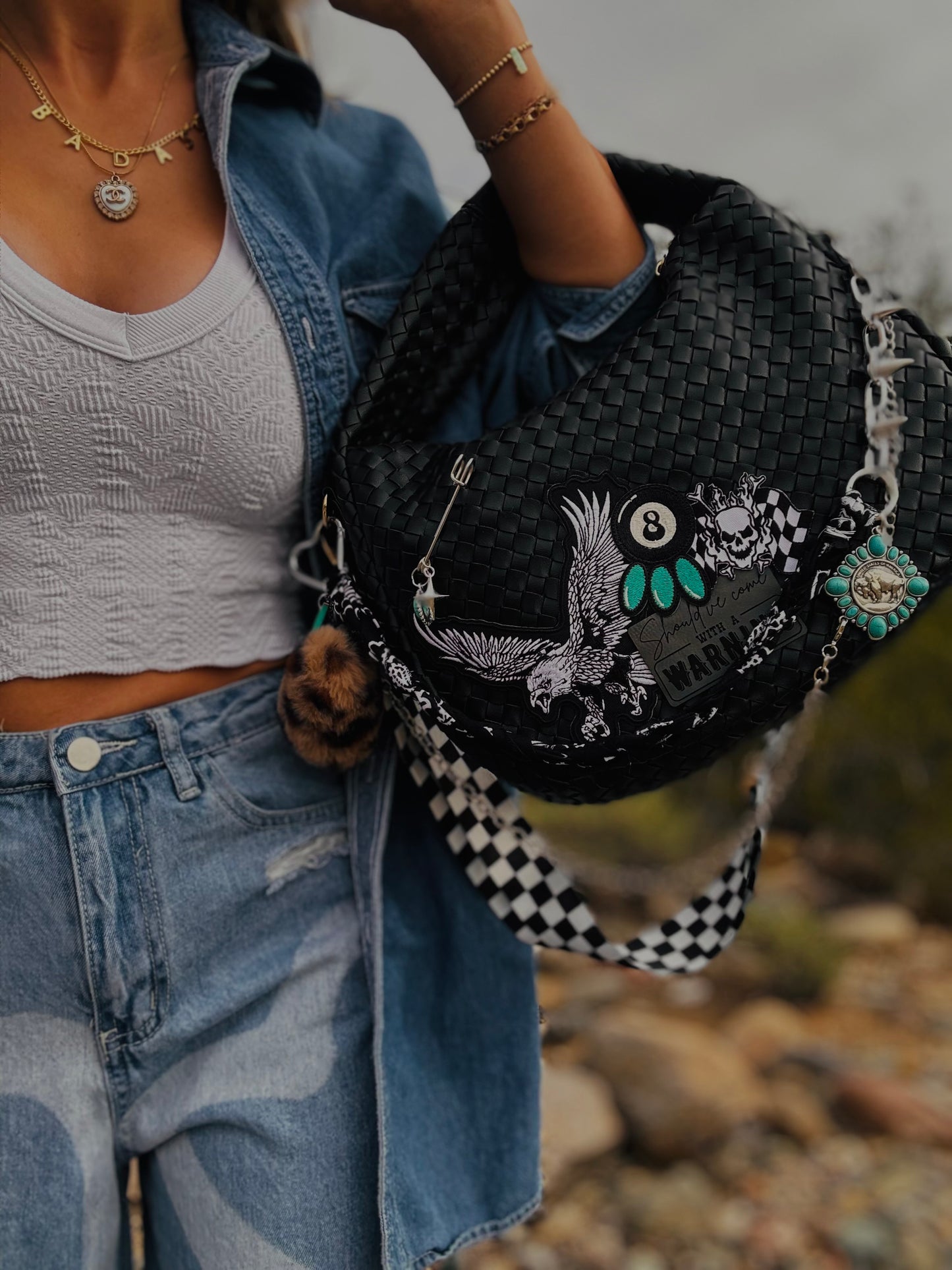 NY-come with a warning+ turquoise and checkered *CHANDLER BAG**