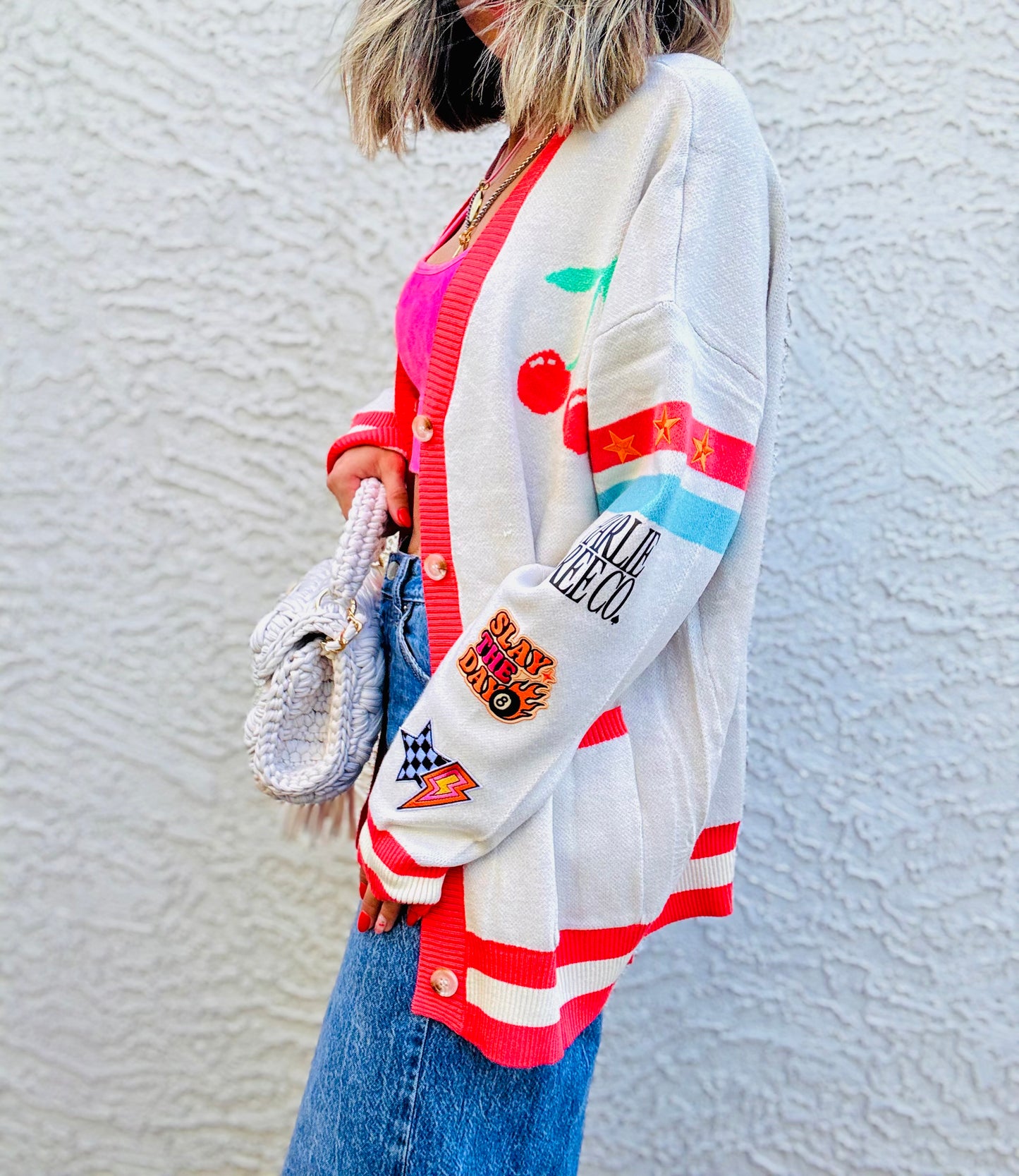 BBH-CHERRY BOMBER CARDIGAN +slay the day -CM CO. babes