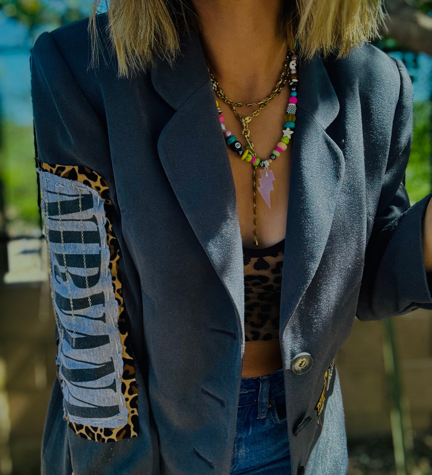 CD-grey and leopard retro blazer - Size 11 women’s fit blazer - size 11 converted is approx Med/Lg