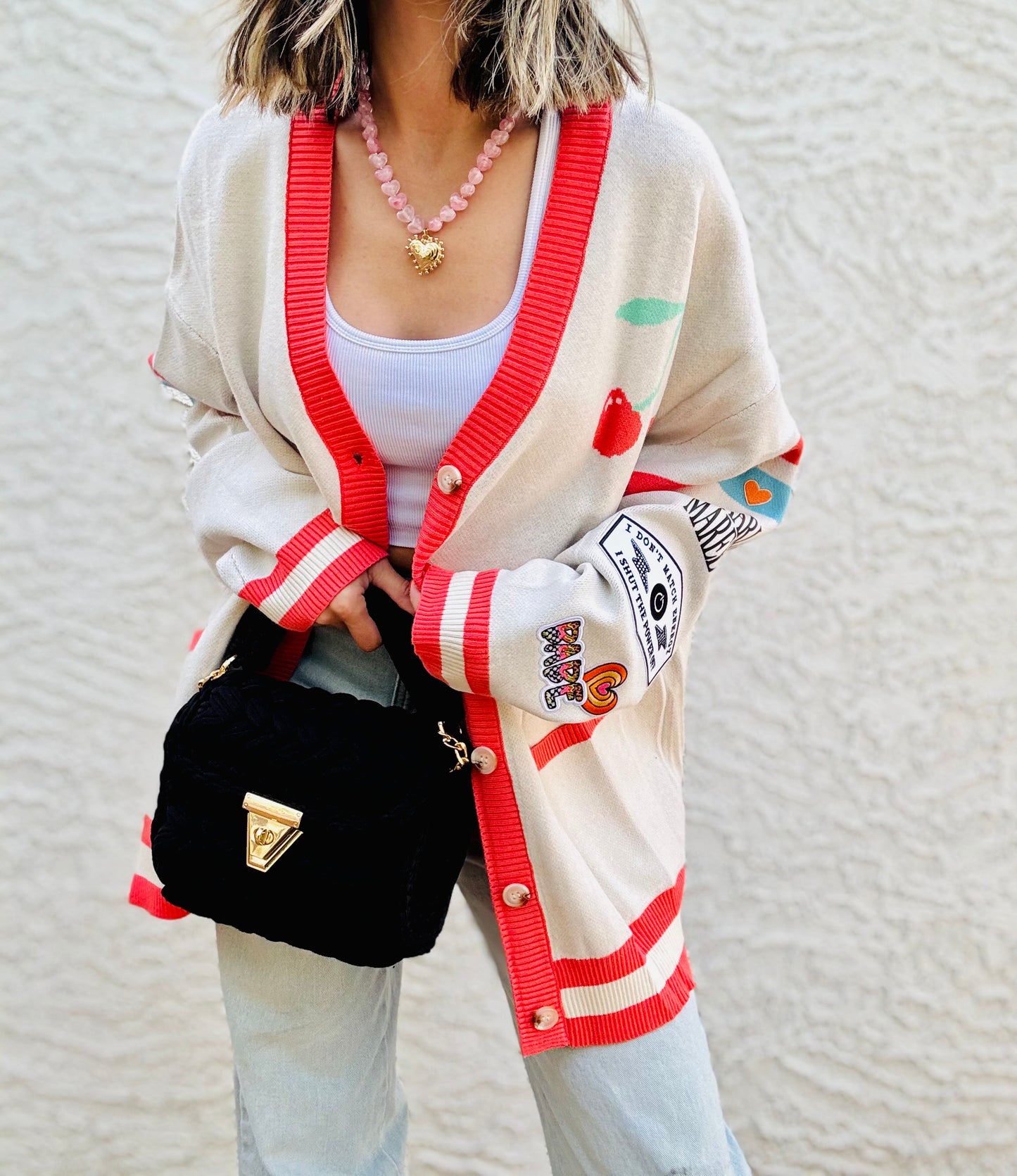 BBH-CHERRY BOMBER CARDIGAN + I don’t match energy. I shut the power off retro babe ￼+￼ CM CO. babes