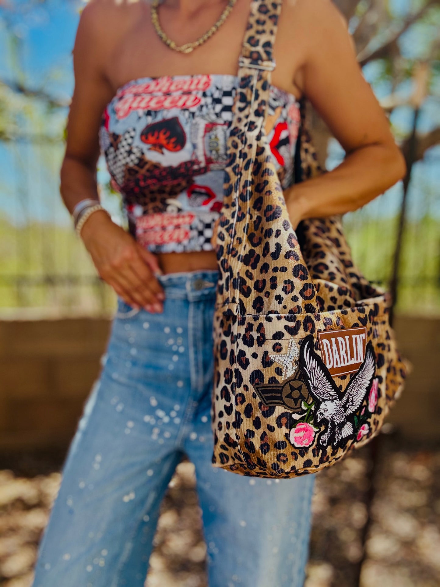 RTS-PINK darlin eagle - Light corduroy hobo tote strap buckle pocket fronts