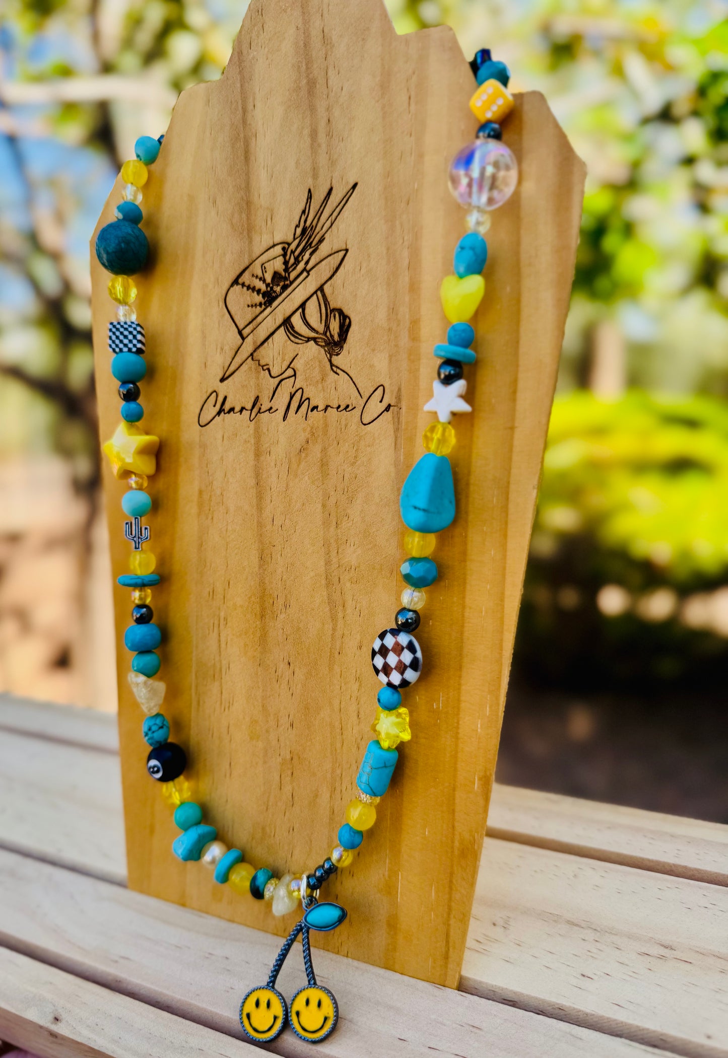 NC-smiley cherries +Handmade chunky beaded necklace