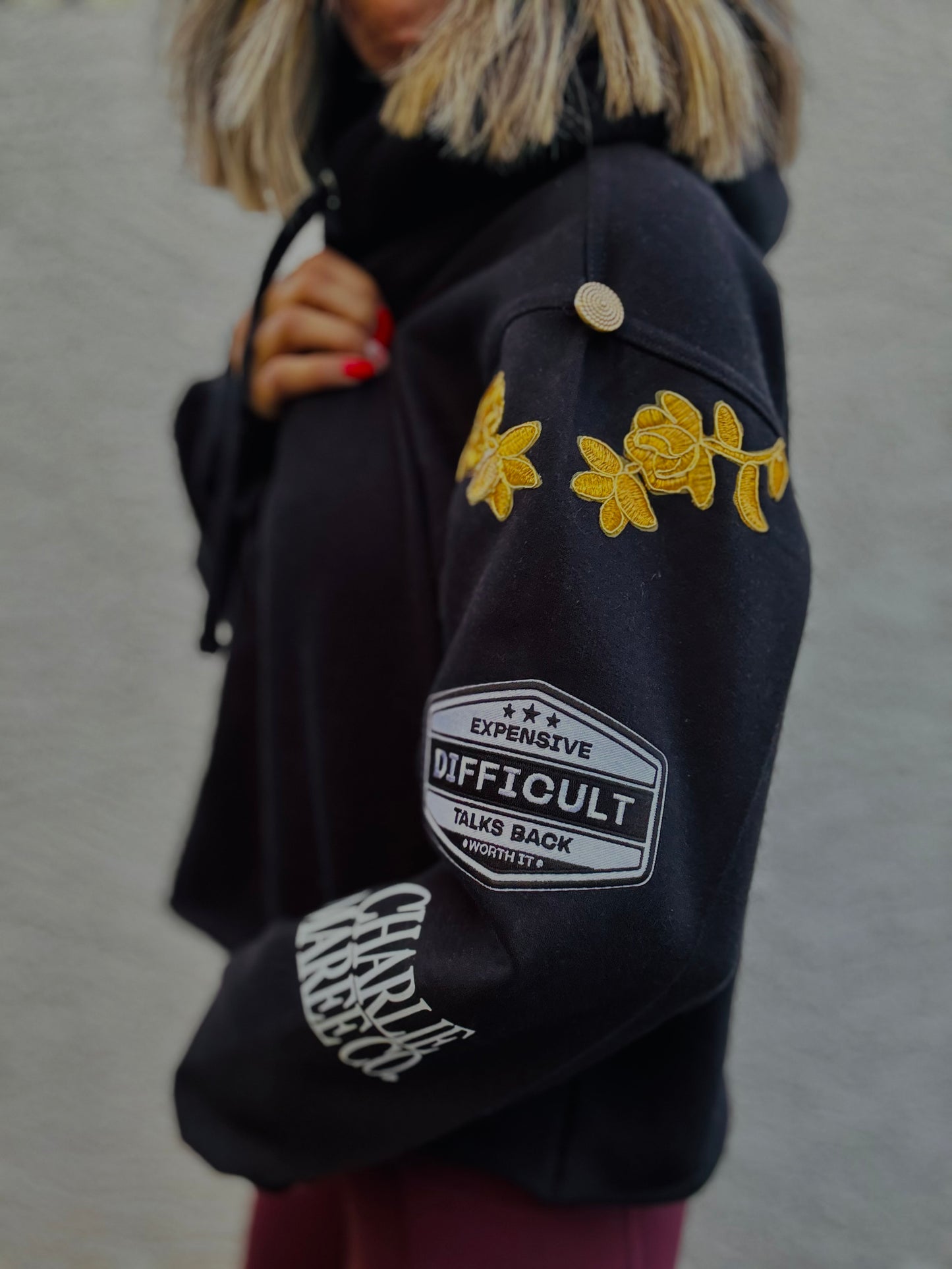 BBH-Betty Button Hoodie-Black Expensive difficult talks back